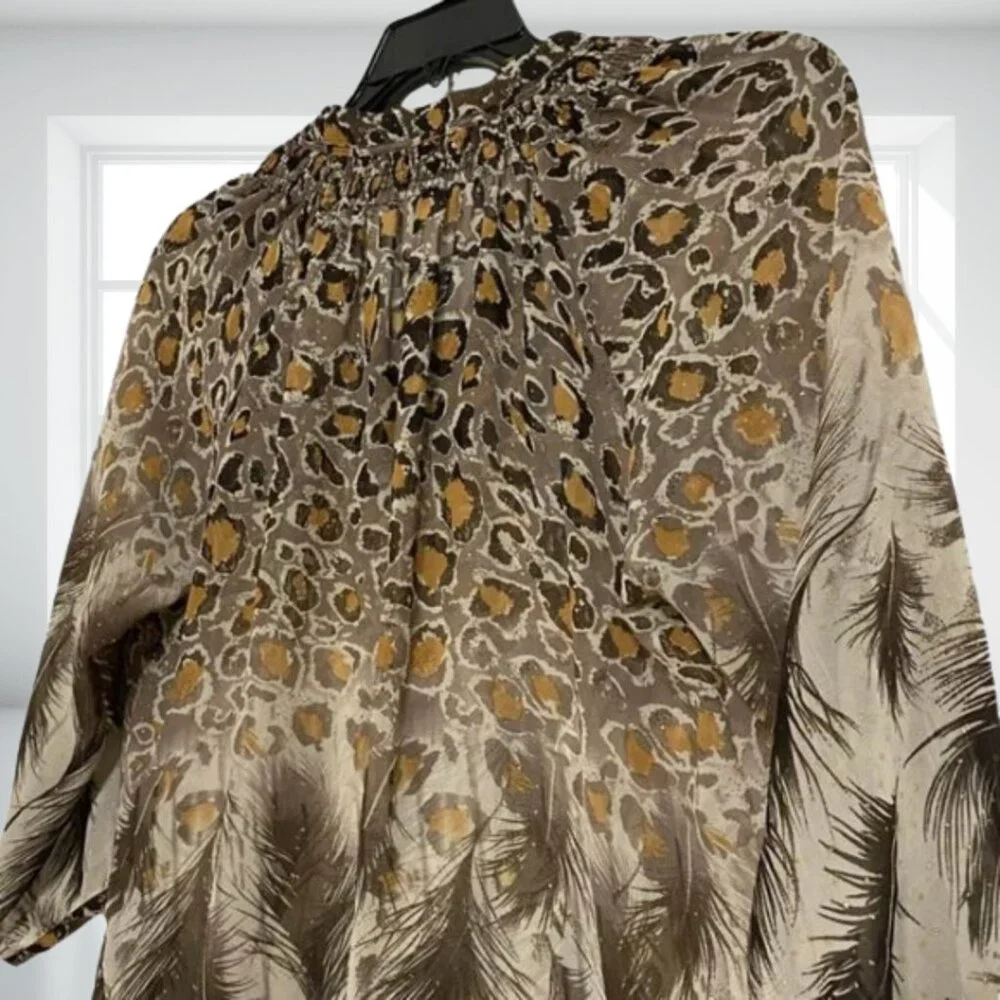 i Jeans by Buffalo Animal Print Sheer Gold Fleck Blouse Top Medium Flowy Boho - Picture 8 of 16